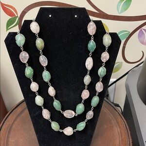 Vintage Brazilian Silver Wire-Wrapped Aventurine Necklace Green & Pink Stones